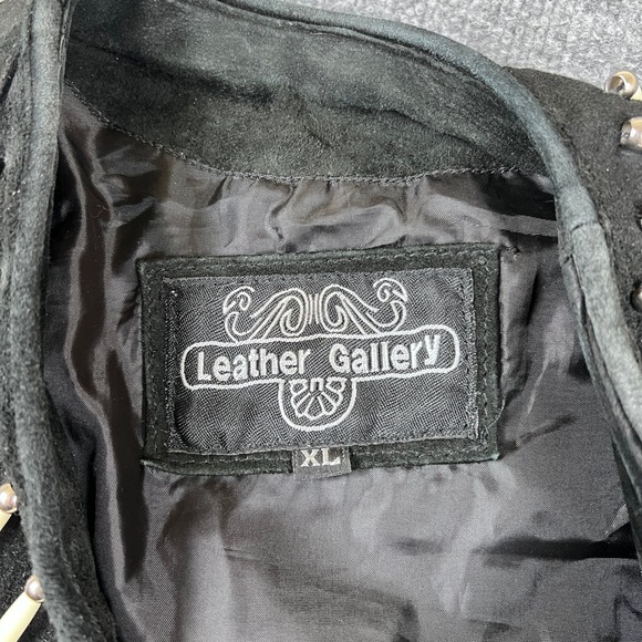 Leather Gallery Jacket Womens XL Black Suede Fringe Western Bone Studded Cowgirl - Picture 3 of 13